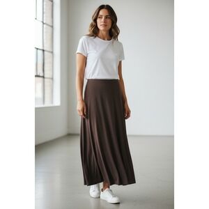 Brown Maxi Skirt A Line Flowy Tie Waist Full Length
